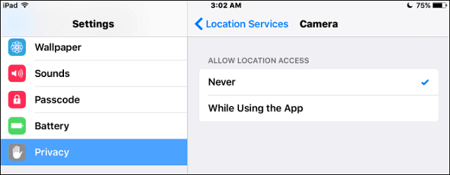 Usluge lokacije iOS kamere