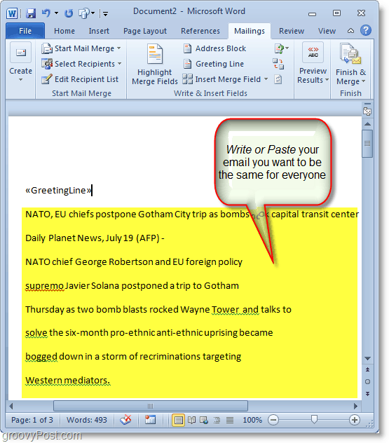 Snimak zaslona programa Outlook 2010 - napišite masovni sadržaj e-pošte