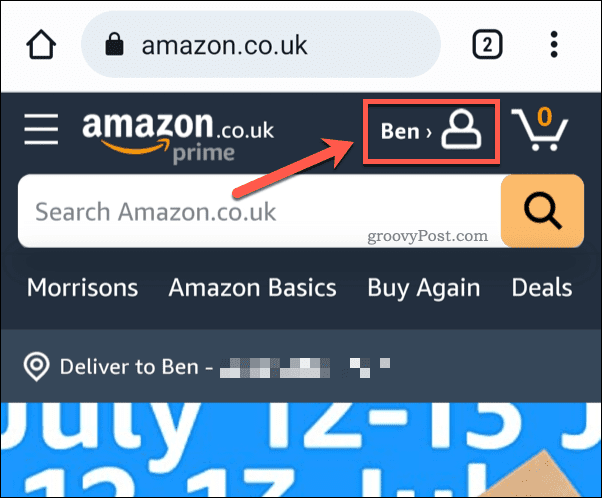 Dodirnite ikonu Amazon profila