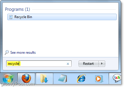 doći do koš za smeće iz startnog izbornika Windows 7