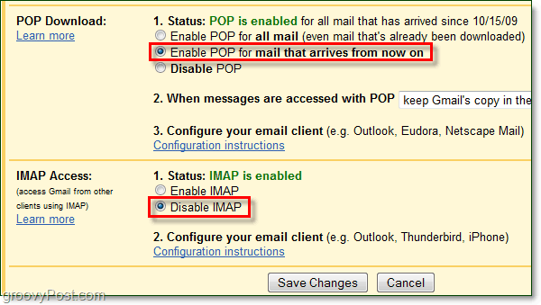 Povežite Gmail s Outlookom 2010 pomoću POP-a