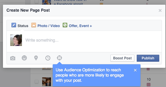 facebook optimizacija publike za ikonu postova