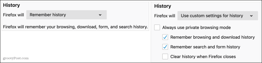 Postavke povijesti u Firefoxu