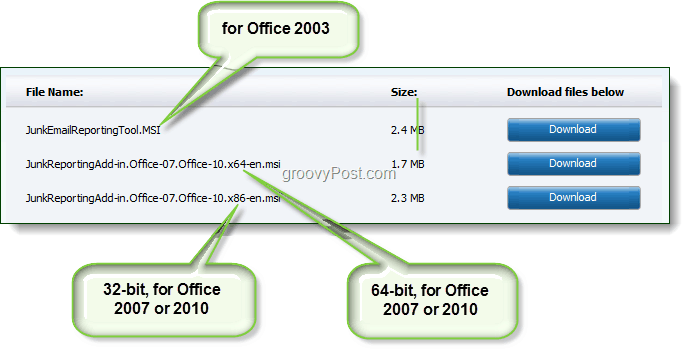 preuzmite alat za prijavljivanje neželjene e-pošte za sustav Office 2003, Office 2007 ili Office 2010