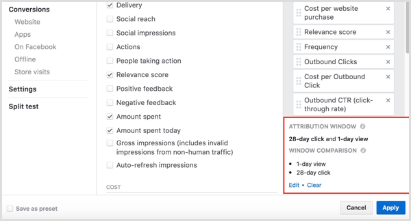 facebook upravitelj oglasa prilagodite stupce klikni i pregledaj konverzije