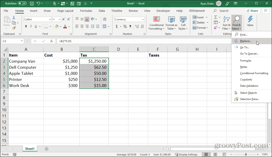 zamjena znakova formule u Excelu