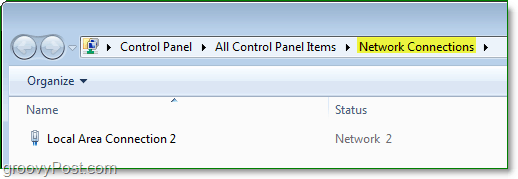 prozor mrežnih veza upravljačke ploče u sustavu Windows 7