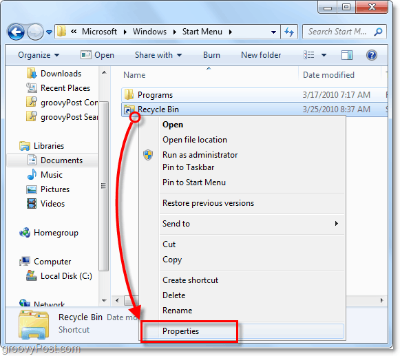 prilagodite svojstva prečaca u sustavu Windows 7