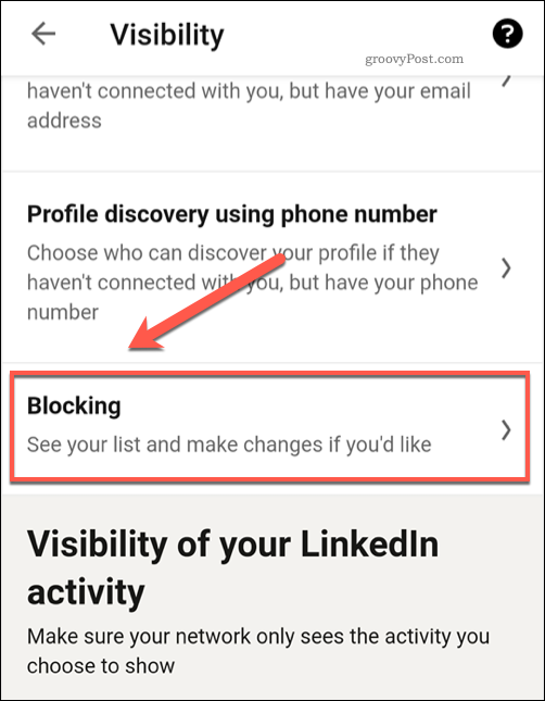Izbornik korisničkih postavki LinkedIn Blocked