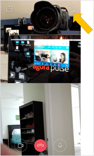 Dodirnite ikonu dvostruke strelice u gornjem desnom dijelu zaslona da biste se u bilo kojem trenutku tijekom Instagram chata uživo prebacili na stražnju kameru.