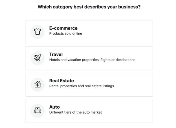 Upotrijebite Facebook alat za postavljanje događaja, korak 19, opcije kategorija industrije za vaš Facebook Ads katalog