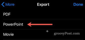 Izvoz sa Keynota u PowerPoint na iOS-u
