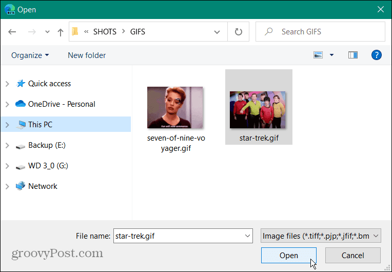 pronađite animirani GIF u File Exploreru