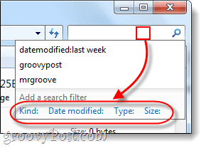 filteri pretraživanja u sustavu Windows 7