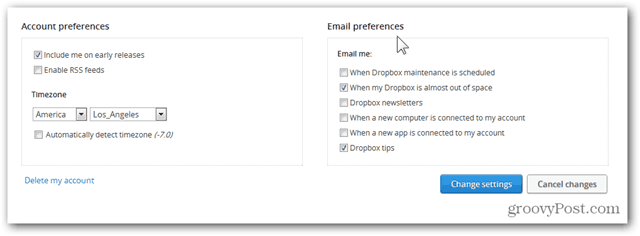 dropbox konfigurira postavke e-pošte