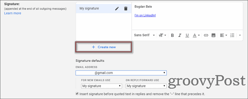 Postavke višestrukog potpisa za Gmail nove