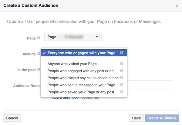 Stvorite prilagođenu publiku ljudi koji su komunicirali s vašom tvrtkom na Facebooku.