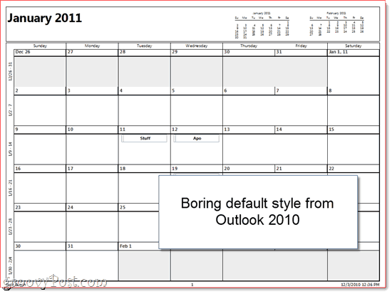 Outlook ispisan kalendar