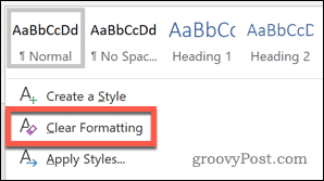 Opcija Izbriši stilove oblikovanja u Wordu
