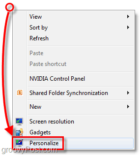 desnom tipkom miša kliknite radnu površinu sustava Windows 7 i odaberite personalizaciju