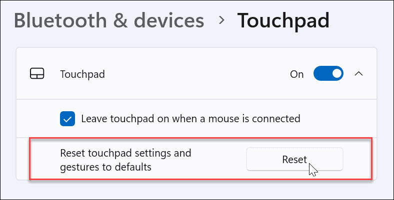 resetirajte postavke touchpada u sustavu Windows 11