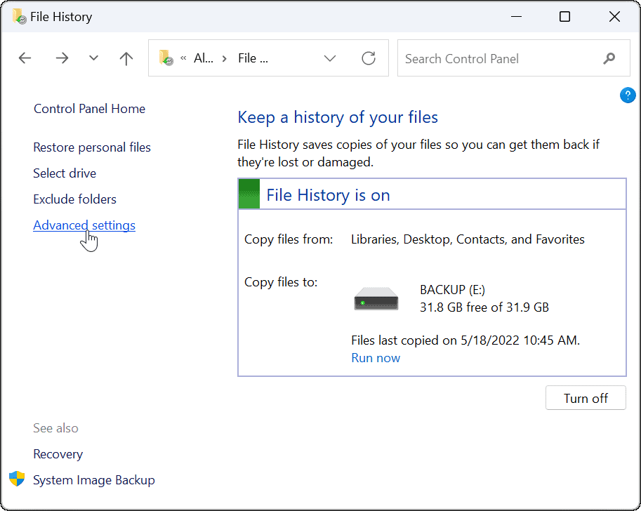 napredna upotreba povijesti datoteka na Windows 11
