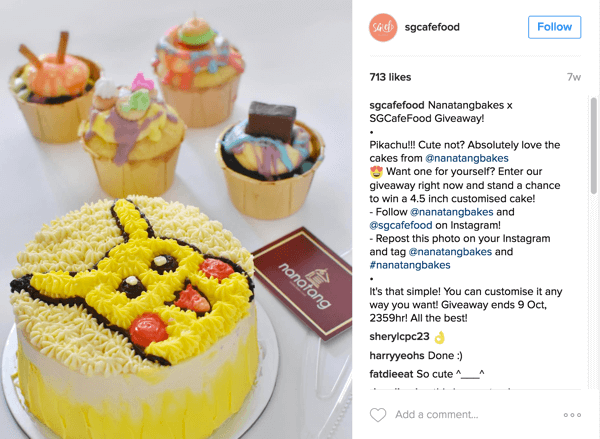 Singapurska Café Food promovirala je dijeljenje Nanatang Bakes-a putem svog Instagram računa.