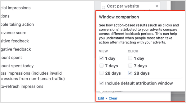 usporedba prozora atribucije upravitelja oglasa na facebooku