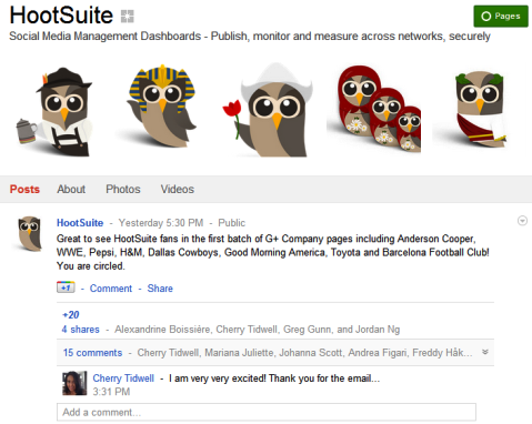 Google+ stranice - HootSuite