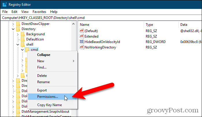 Otvorite dijaloški okvir Dozvole za ključ u sustavu Windows Registry