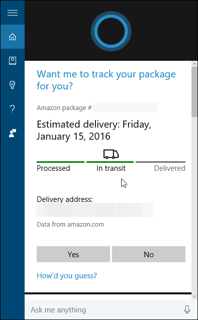 Cortana za praćenje paketa