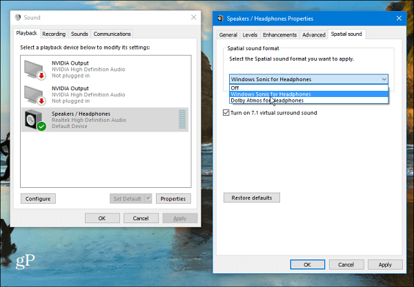 Postavka prostornog zvuka za Windows 10
