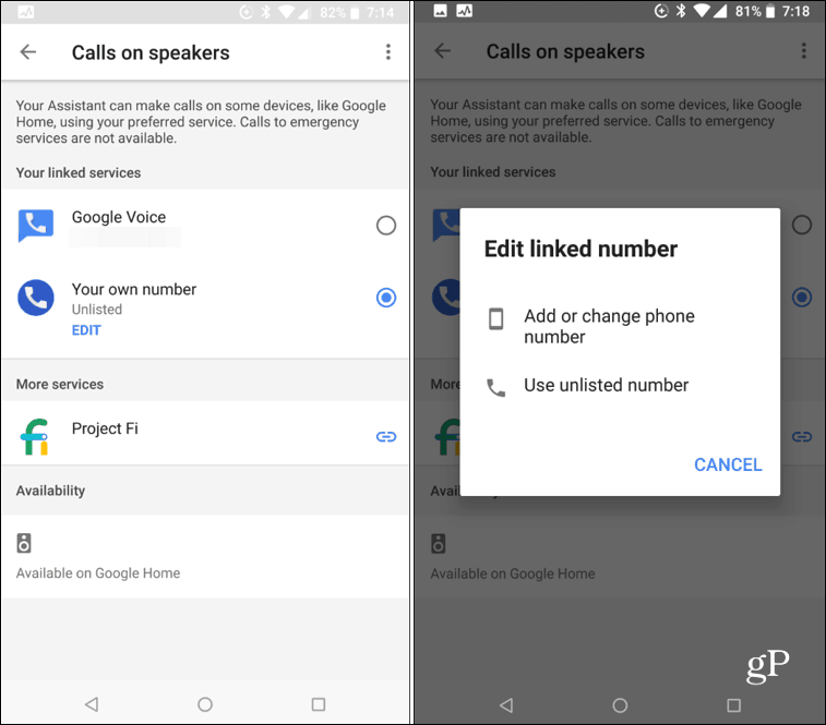 Android poziva na pametnom zvučniku Google Home