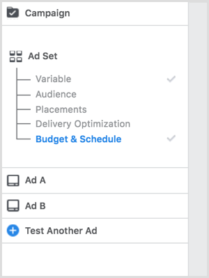 Odaberite raspodjelu proračuna kada podijelite testni oglas.
