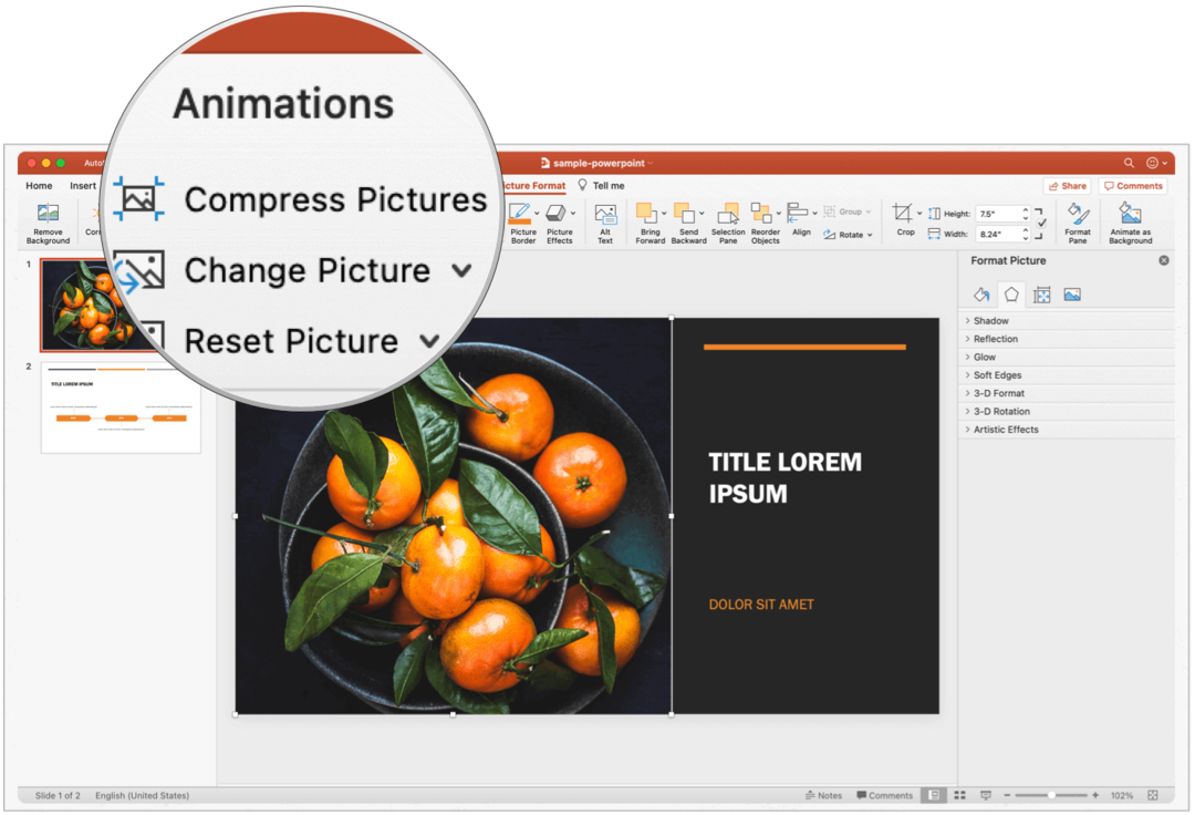 PowerPoint Mac komprimira slike