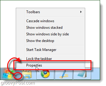 svojstva trake zadataka iz sustava Windows 7