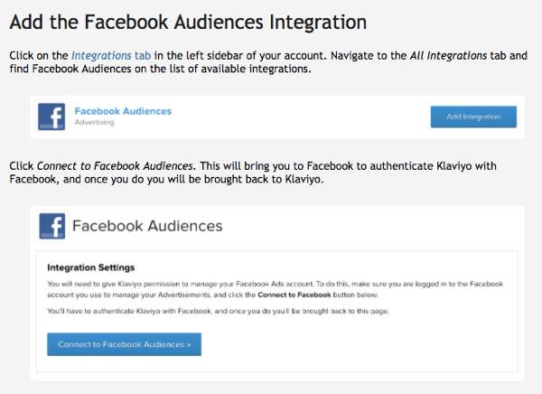 Klaviyova integracija Facebook publike jednostavna je za korištenje.