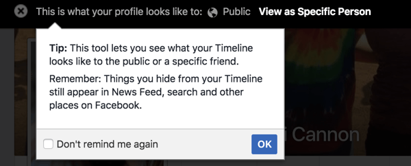 Upotrijebite značajku Pogled kao da biste vidjeli kako se vaš Facebook profil prikazuje drugima.