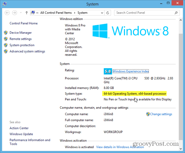 Vrsta sustava Windows 8