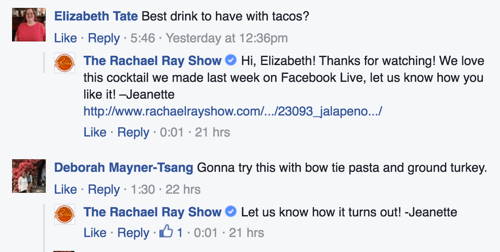 primjer Rachel Ray show facebook komentar odgovori