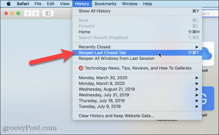 Ponovo otvorite zadnju zatvorenu karticu u Safariju