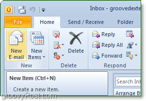 otvorite Office Outlook 2010, a zatim kliknite novi gumb gumba e-pošte s početne vrpce