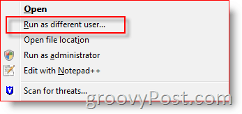 Dodajte Pokreni kao drugi korisnik u kontekstni izbornik Windows Explorer za Vista i Server 2008:: groovyPost.com