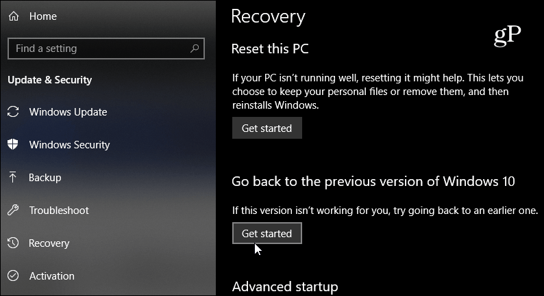 vratite se na prethodnu verziju sustava Windows 10