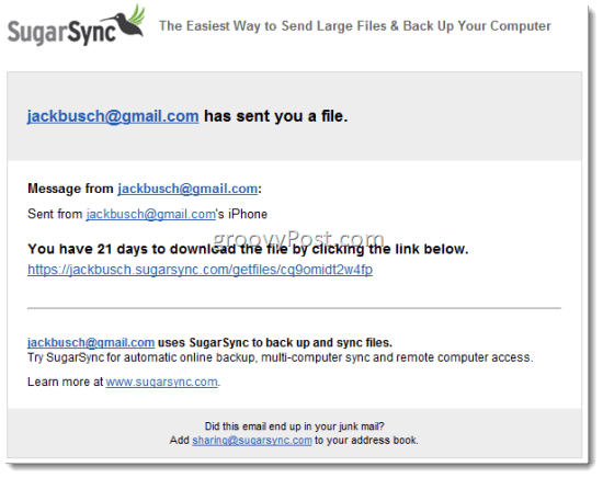 SugarSync Dijelite datoteke e-poštom