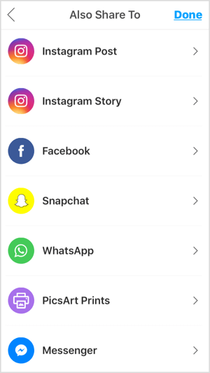 Mobilne aplikacije poput PicsArt omogućuju vam dijeljenje fotografije na Instagramu, Facebooku i drugim platformama.