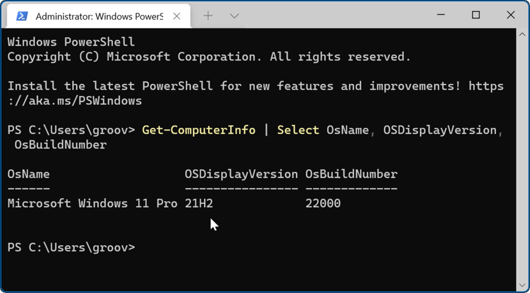 PowerShell naredba Windows 11 verzija