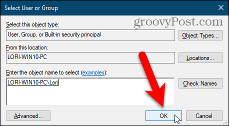 Zatvorite dijaloški okvir Select User ili Group u programu Windows Regisry