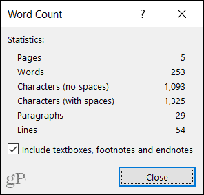 Broj riječi u programu Microsoft Word na Windowsima