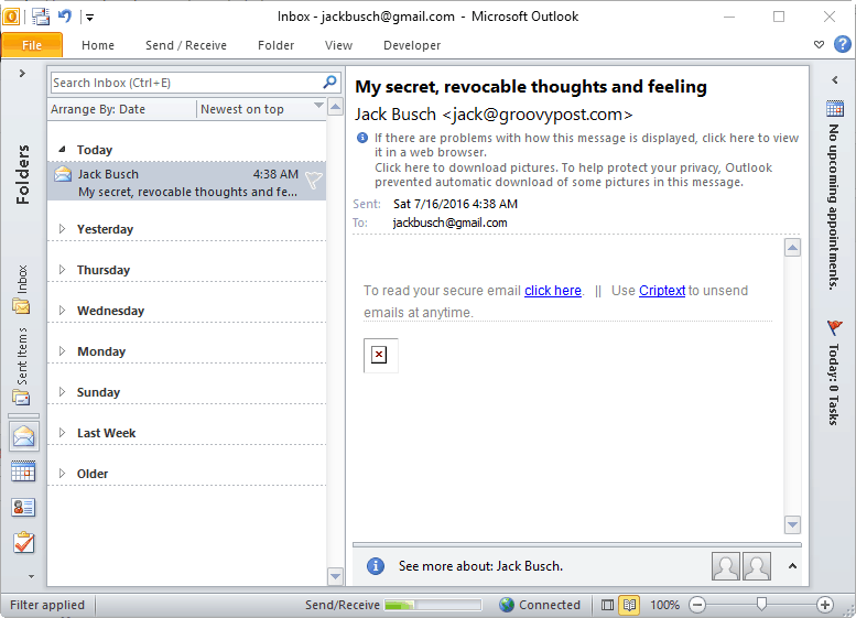 siguran criptext e-poštu u programu Outlook